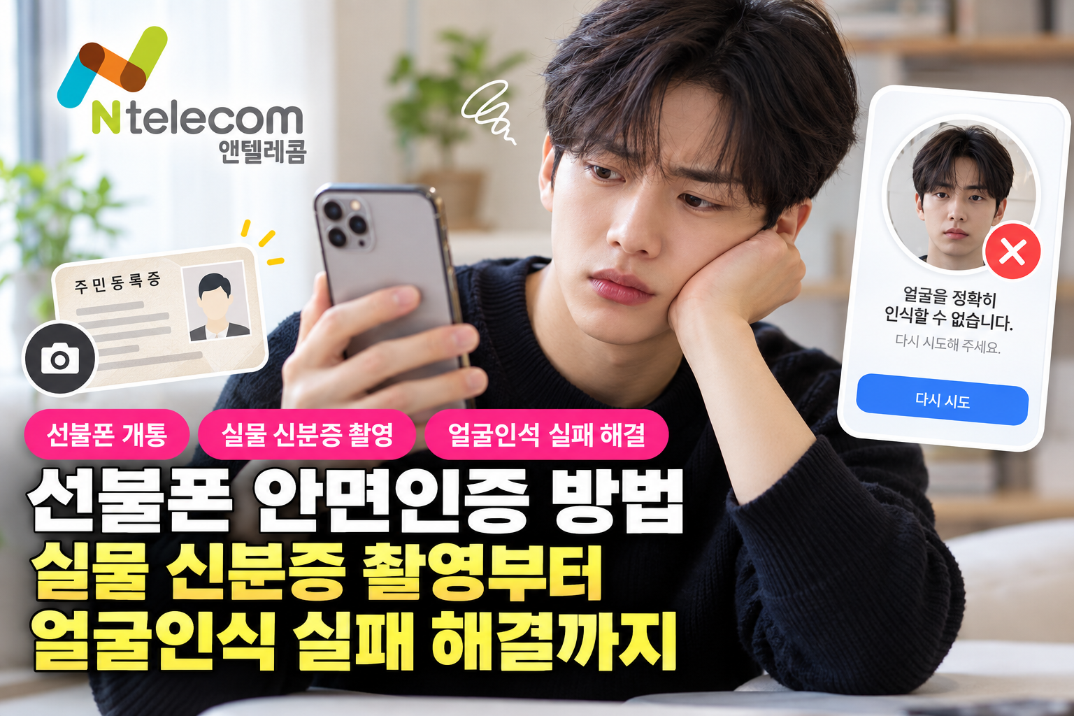 앤텔레콤 선불폰 개통 중 안면인증 실패 해결 방법